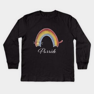 Rainbow cat purride black Kids Long Sleeve T-Shirt